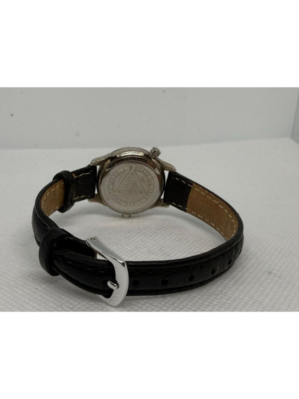 GUESS Vintage 1990s Indiglo Women's Silver-Tone Watch White Dial Black Leather - Picture 10 of 11